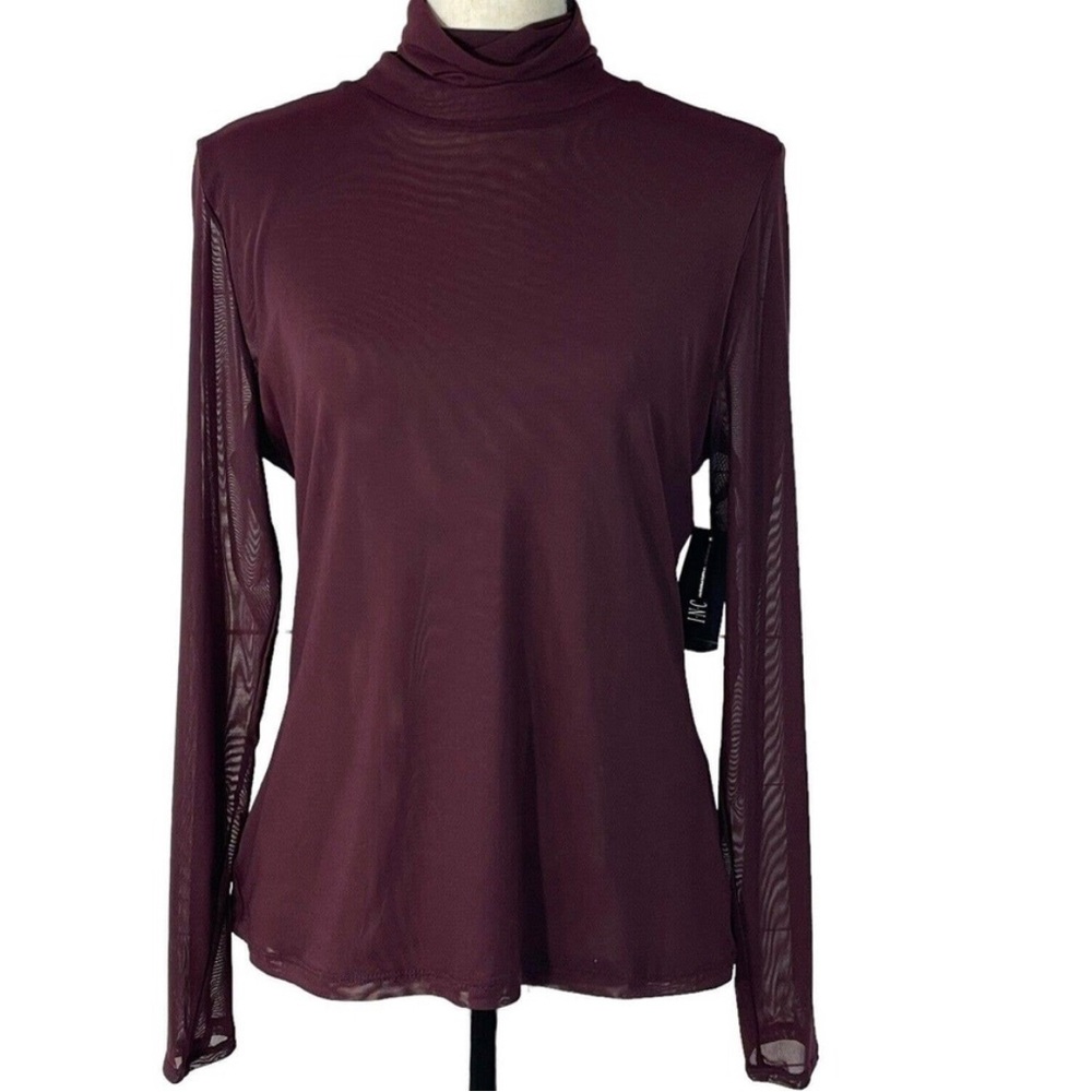 NWT INC 90s Mesh Top Turtle-Neck Long Sleeves Stretch Lined Sheer Sz Large
